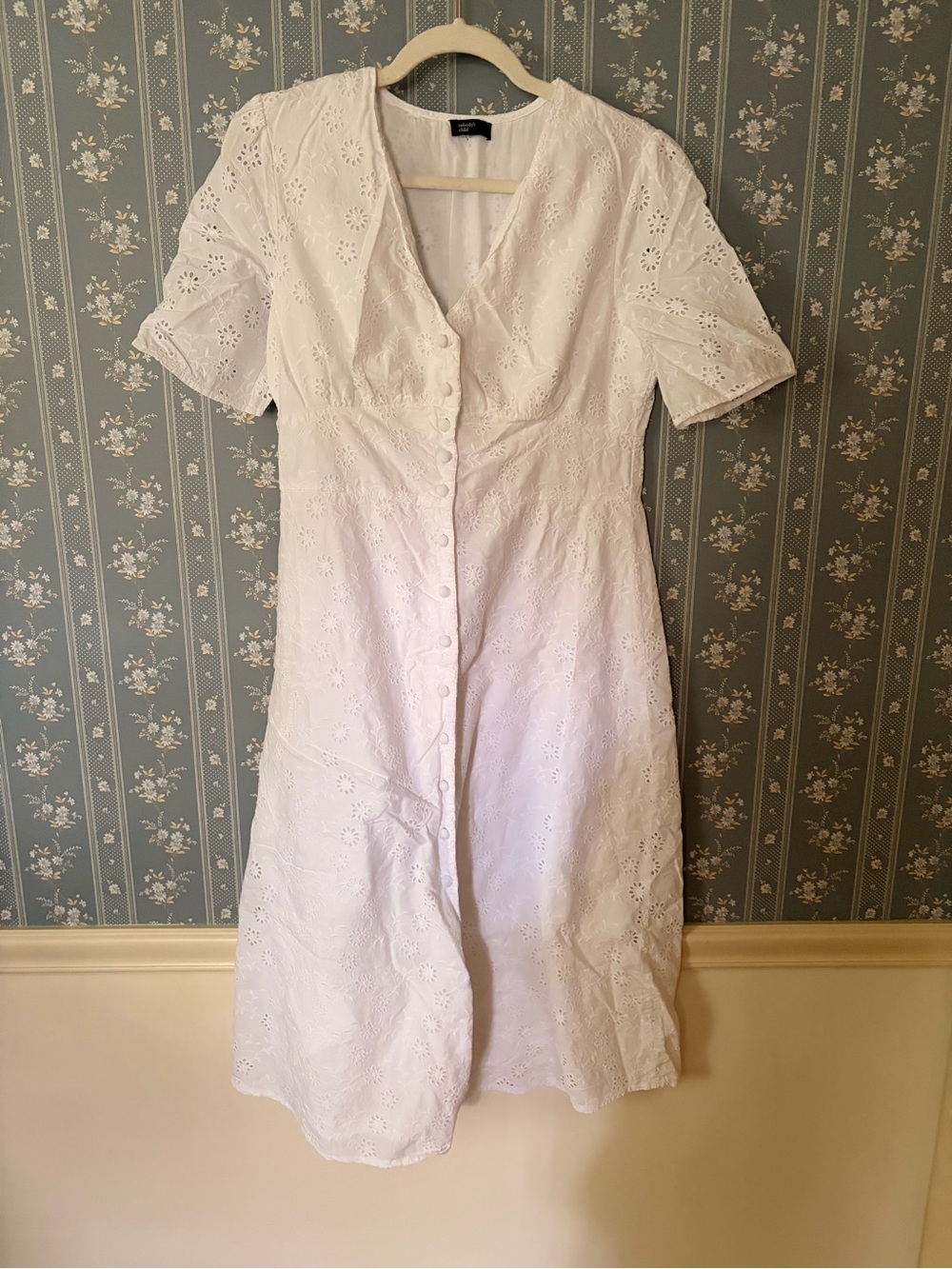Nobody’s Child White Eyelet Button-Front Midi Dress